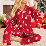 Joulupyjama naiset lumihiutale kuvio pitkähihainen paita ja housut set