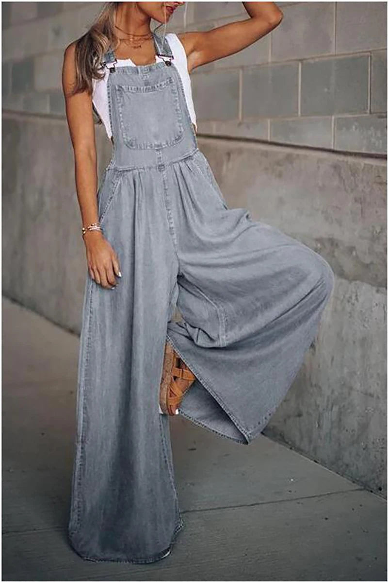 Laiska Denim Haalarit - Olkaimeton Farkku Leikkipuku-One-Pieces-EmiyoSuomi
