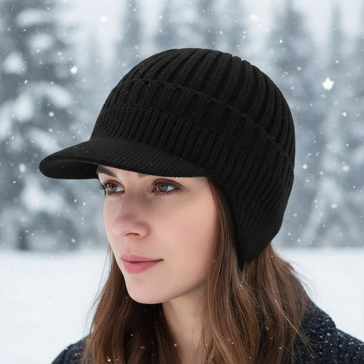 Neulottu lippalakkipipo unisex fleece vuorattu korvaklapeilla