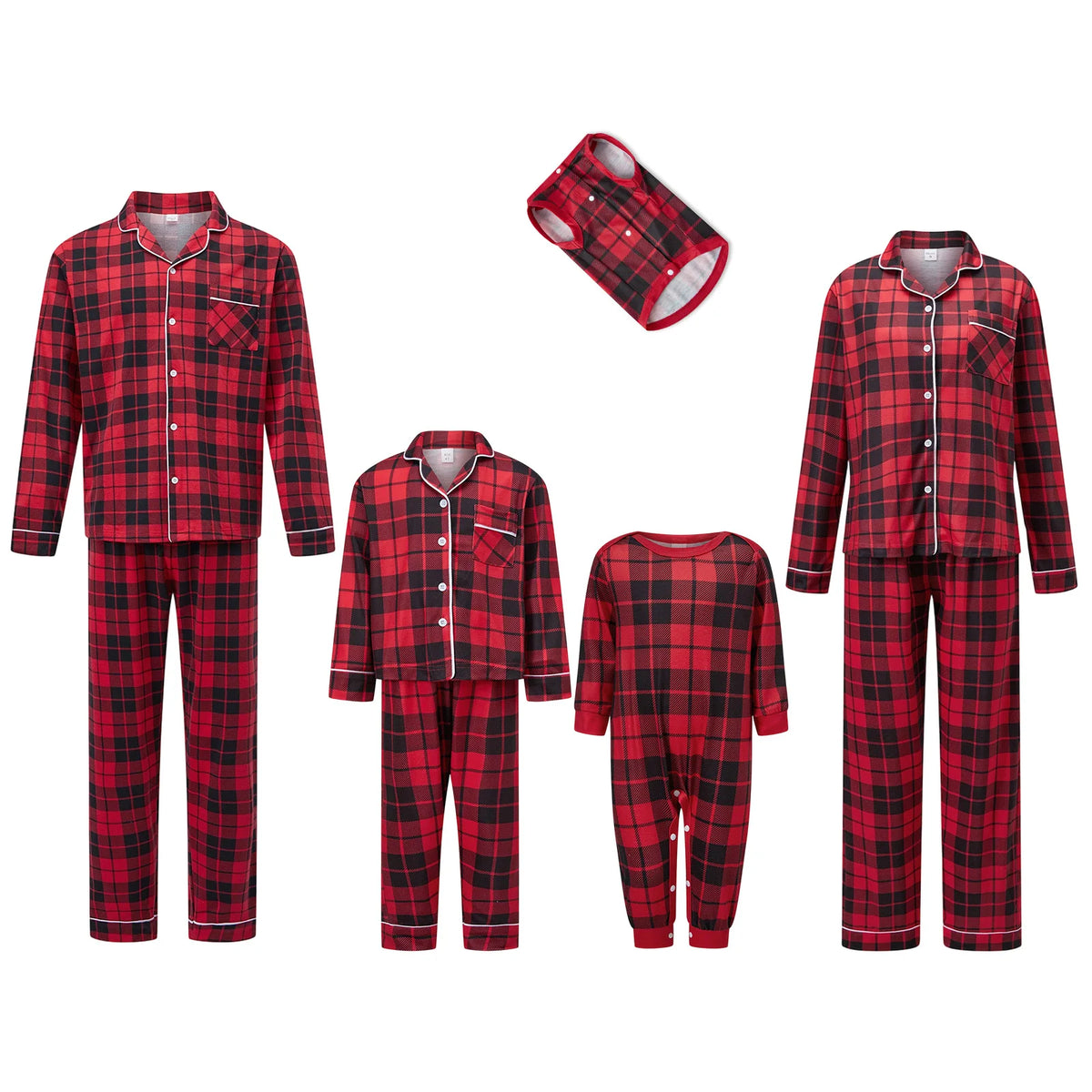 Perheen yhteensopiva joulupyjama ruutuinen punainen setti aikuisille lapsille ja vauvalle