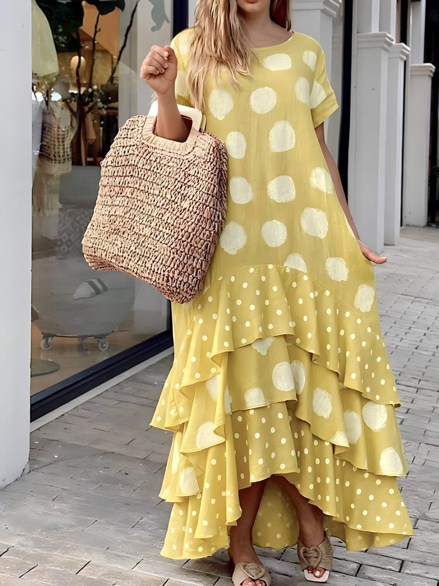 Longue Robe à Volants et Ruchés - Élégance Chic-Mekot-EmiyoSuomi