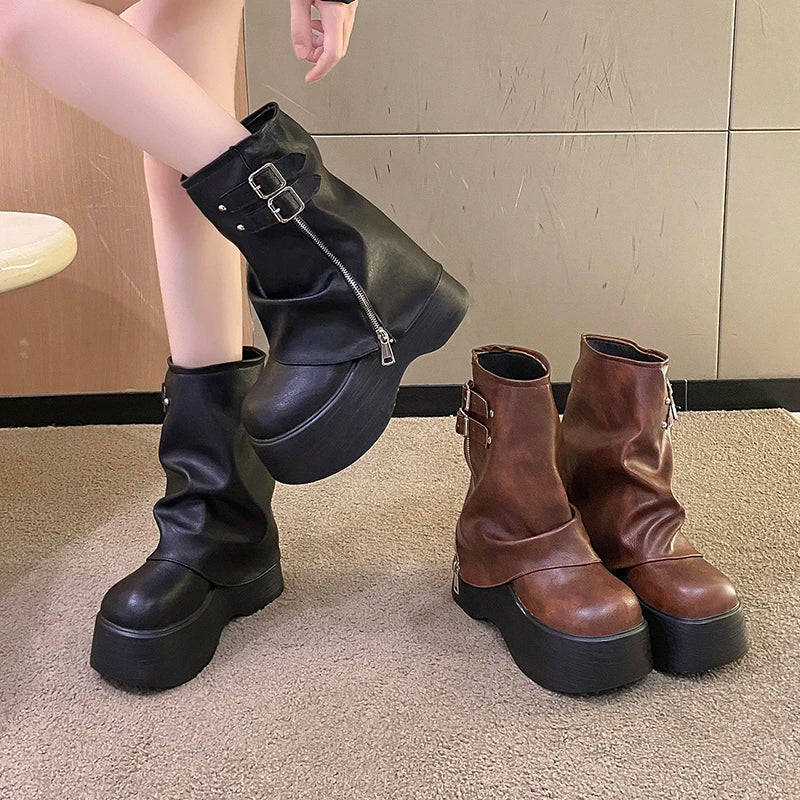 Naisten nahkanilkkurit kiilakorko 9 cm platform