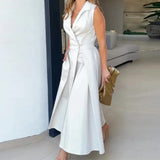 A-Linjainen Hihaton Blazerimekko - Midi Pituus - Napit-Mekot-EmiyoSuomi