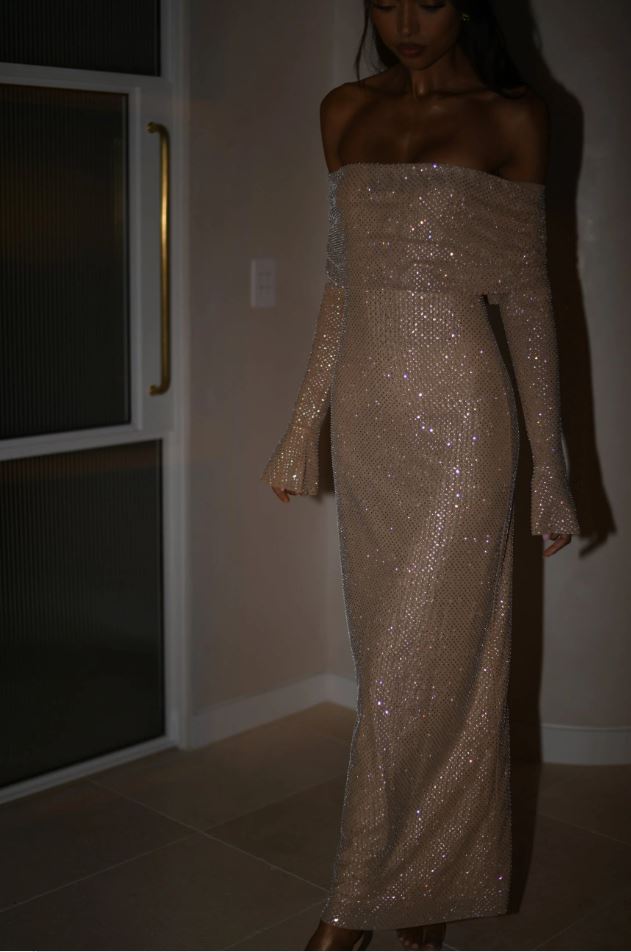 Glamouröösit Olkaimeton Glittermekko - Elegantti Juhlapukeutuminen-Mekot-EmiyoSuomi