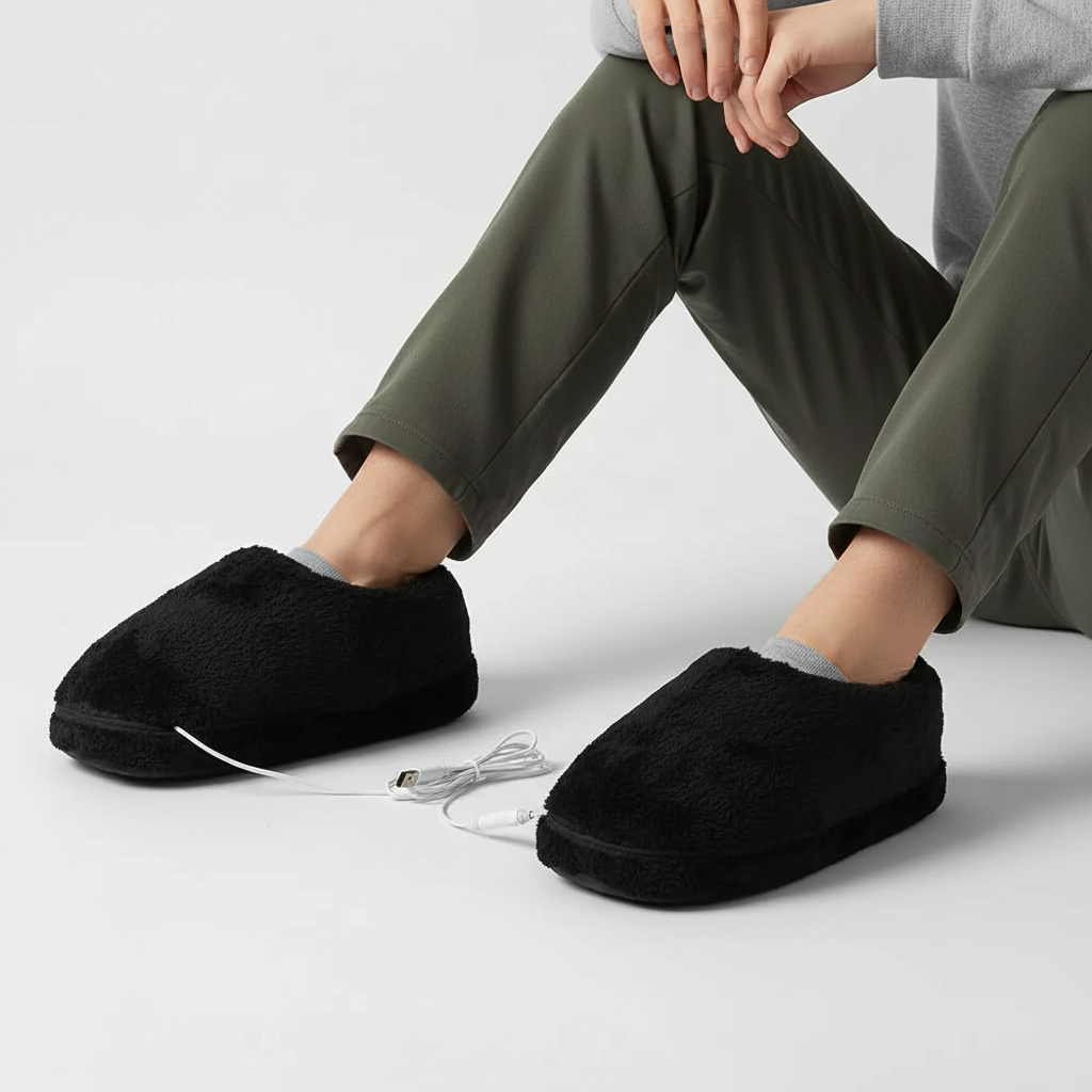 USB-lämmitettävät tohvelit pehmeällä plyysiverhoilulla, unisex talvisisätossut