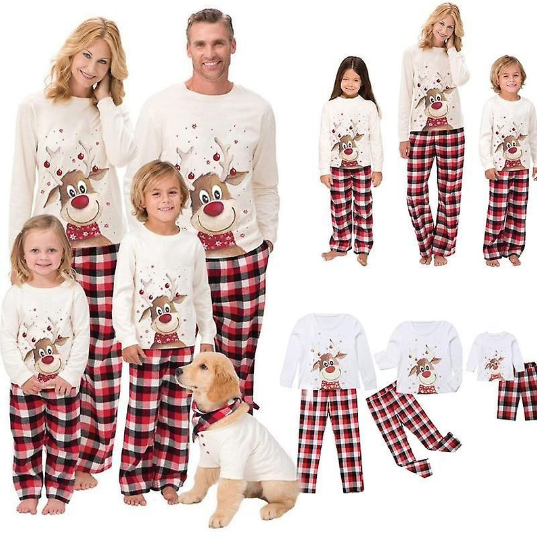 Joulupyjama perhe matching setti jouluisella kuviolla pitkähihaiset topit ja housut