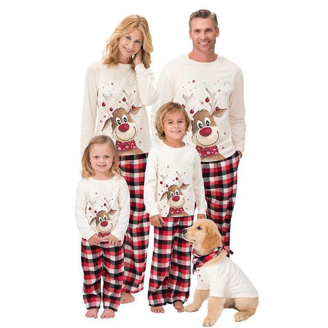 Joulupyjama perhe matching setti jouluisella kuviolla pitkähihaiset topit ja housut