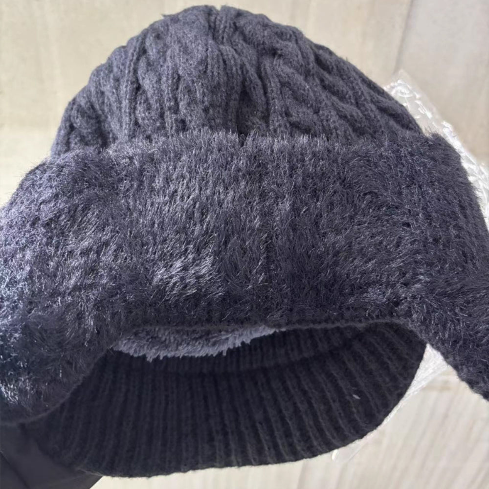 Neulottu lippalakkipipo korvaläpillä, lämmin talvimalli unisex