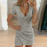 Kimaltava Paljettimekko - Syvä V-pääntie - Slim Fit-Mekot-EmiyoSuomi