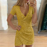 Kimaltava Paljettimekko - Syvä V-pääntie - Slim Fit-Mekot-EmiyoSuomi