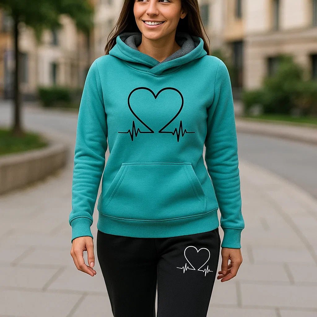 Aktiivinen naisten treeniasu - Heartbeat - Leggingsit - Huppari - Kuntoilu - EmiyoSuomi - Verkkapuku