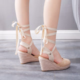 Naisten espadrille-korkosandaalit – suljettu varvas, ristikkäinen nilkkahihna-Sandaalit-EmiyoSuomi