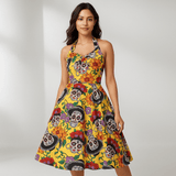 Bettina Midi Mekko - Pääkallo Printti - Uniikki Muoti - EmiyoSuomi - Halloween