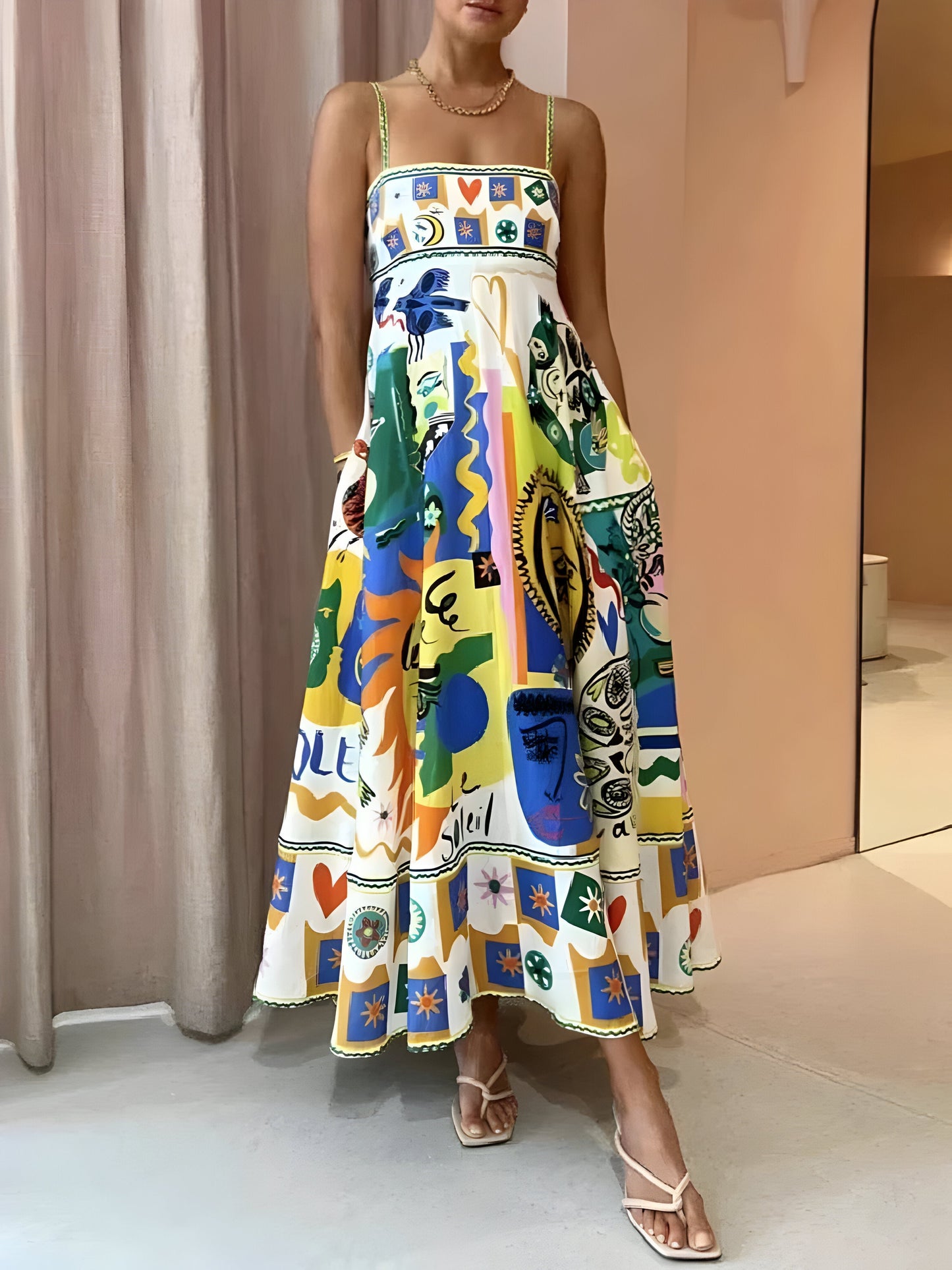 Felicitas Värikäs - Olkaimeton Maksimekko - Värikäs eleganssi-Mekot-EmiyoSuomi