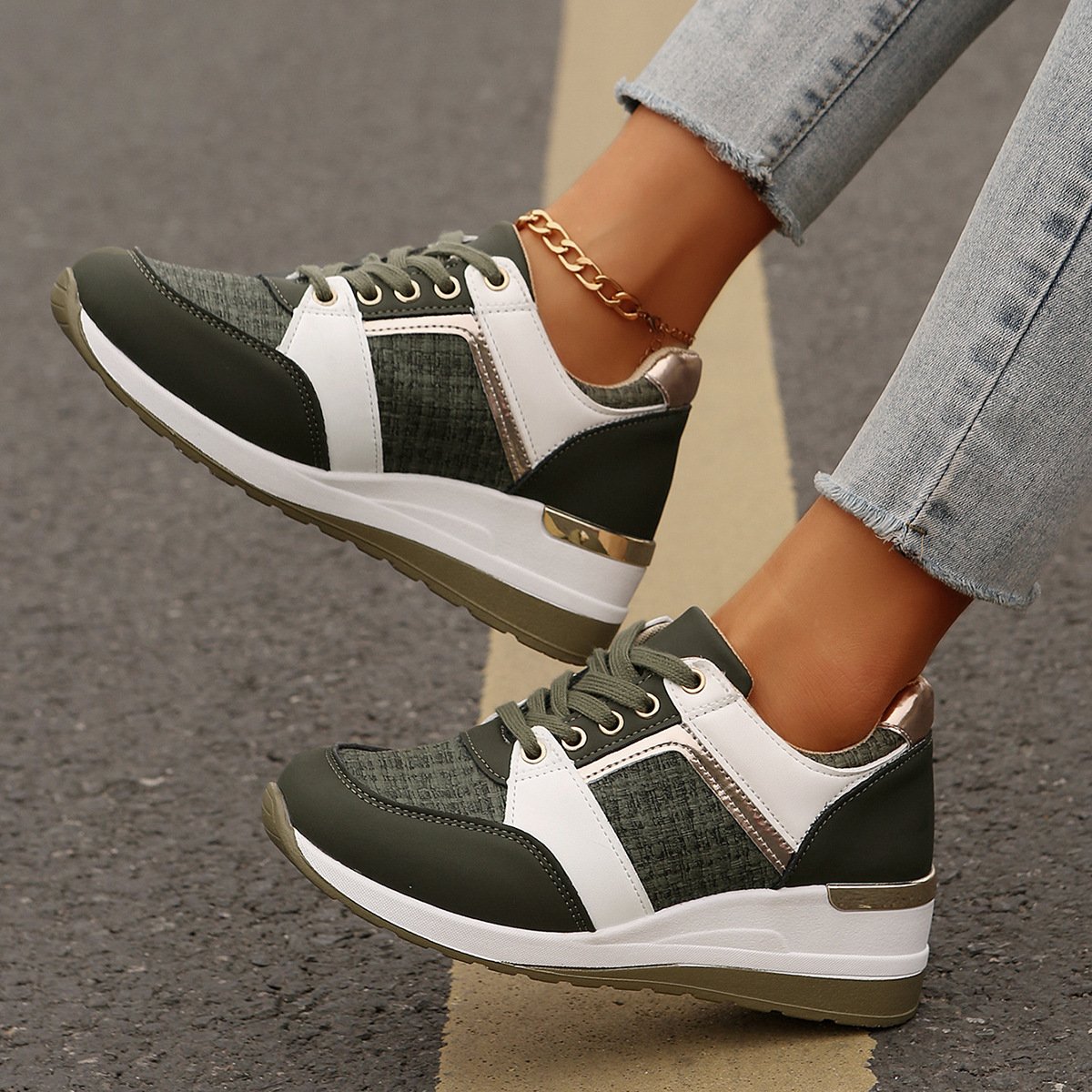 Värikäs Sneaker Paksu Pohja Nauhallinen PU - EmiyoSuomi
