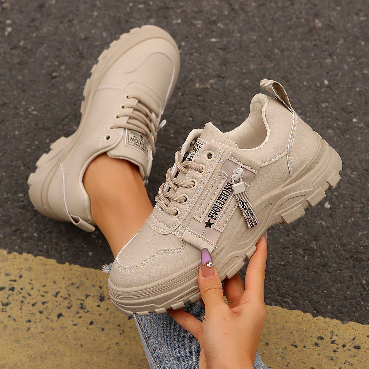 Sneakerit Sivuvetoketjulla Paksu Pohja Kauden Kautta - EmiyoSuomi