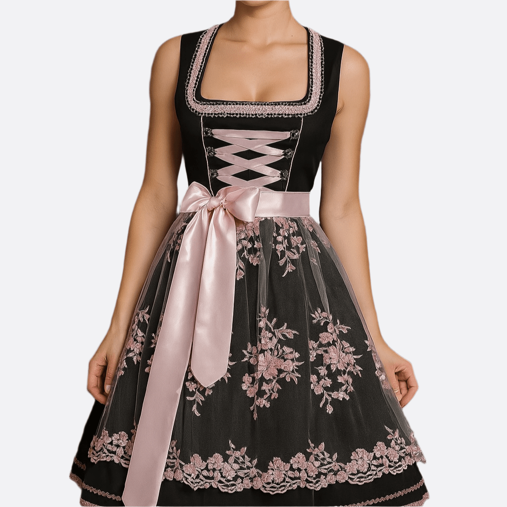 Dame Dirndl Mekko - Kevyt Kangas - Tyylikäs Vaaleanpunainen - Täydellinen Oktoberfest - EmiyoSuomi - Oktoberfest - Nainen