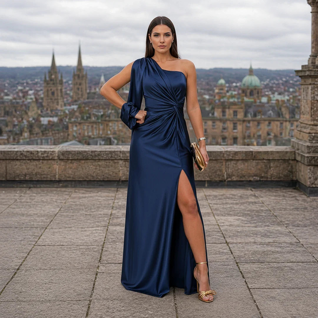 Satiinimekko epäsymmetrinen muotoilu elegantti yksiolkaiminen