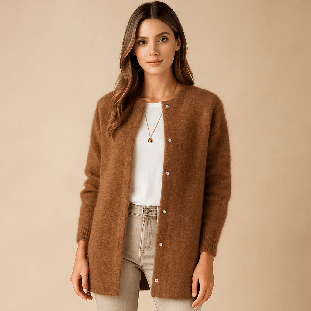 Elegantti neuletakki - Tyylikäs mukavuus - Ajaton muotoilu - EmiyoSuomi - Neulepusero Nainen