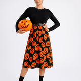 Emilia Halloween Midi Mekko - Pelottava Kurpitsaprintti - Uniikki Tyyli - EmiyoSuomi - Halloween