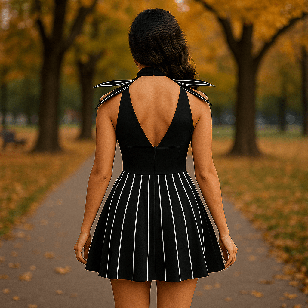 Goottinen Raidallinen Halloween Mini Mekko - Naisten Tyylikäs Puku - EmiyoSuomi - Halloween