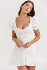 Robe blanche mini à manches bouffantes - Élégante - Mode-Mekot-EmiyoSuomi