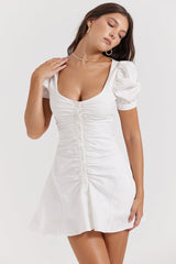 Robe blanche mini à manches bouffantes - Élégante - Mode-Mekot-EmiyoSuomi