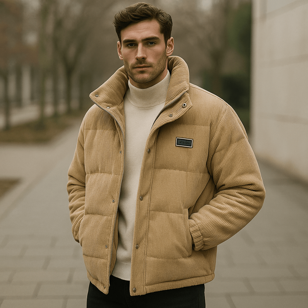 Herre Corduroy Puffertakki - Vakiokaulus - Napit - Lämmin & Tyylikäs - EmiyoSuomi - Takit - Miehet