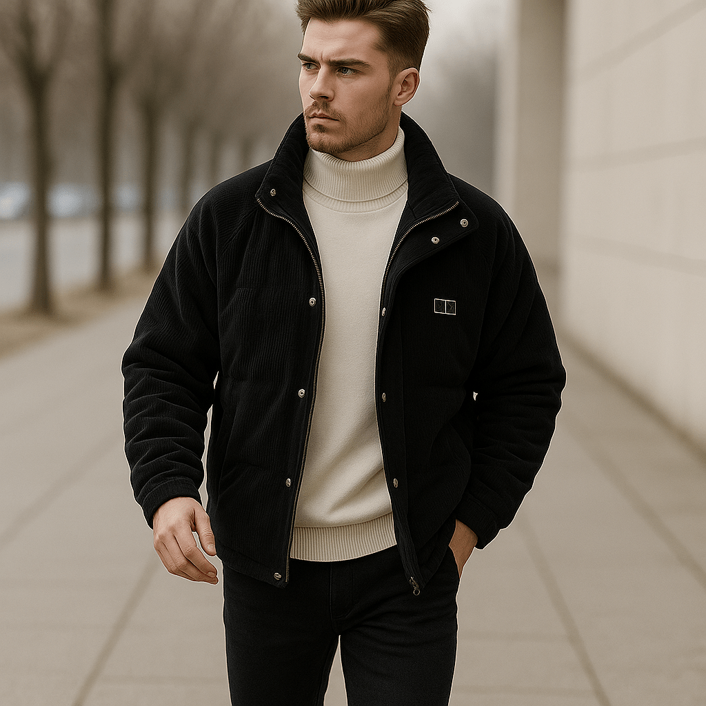 Herre Corduroy Puffertakki - Vakiokaulus - Napit - Lämmin & Tyylikäs - EmiyoSuomi - Takit - Miehet