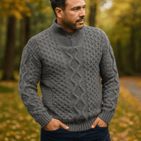 Herre Kabelstrik Neule – Korkea Kaulus – Vetoketjulla – Ribatut Hihansuut - EmiyoSuomi - Villapaita Miehet