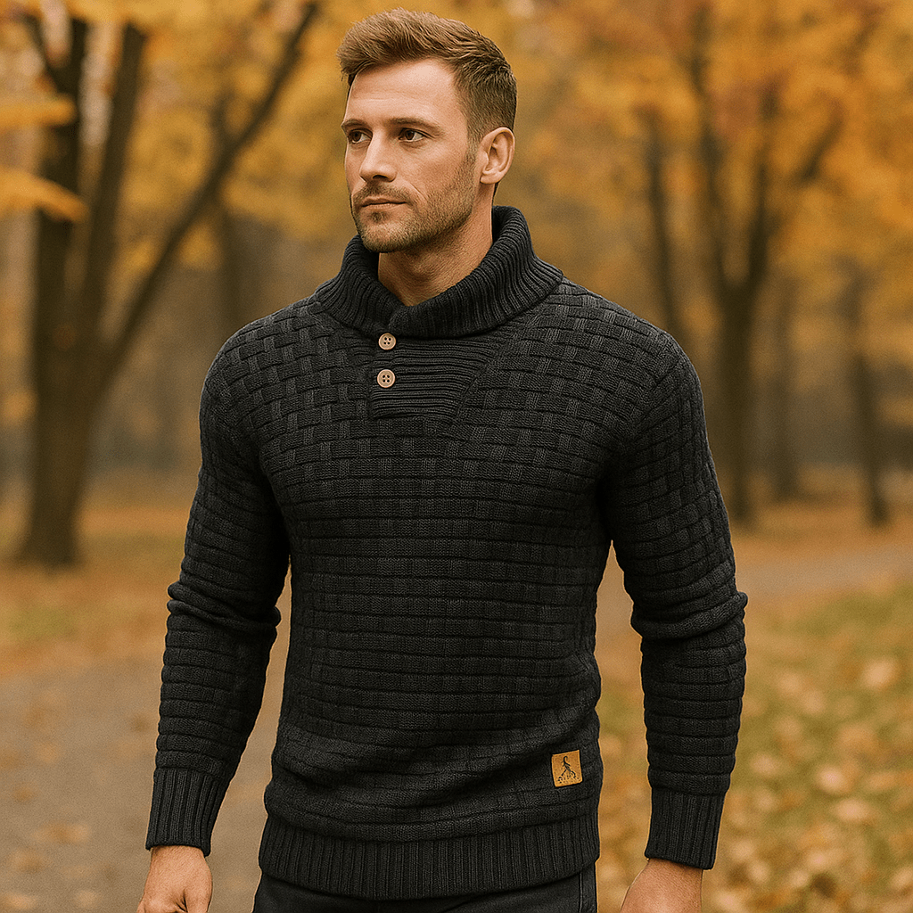 Herre Strik Neule – Villa Seokset – Normaali Istuvuus – Napillinen Kaulus - EmiyoSuomi - Villapaita Miehet