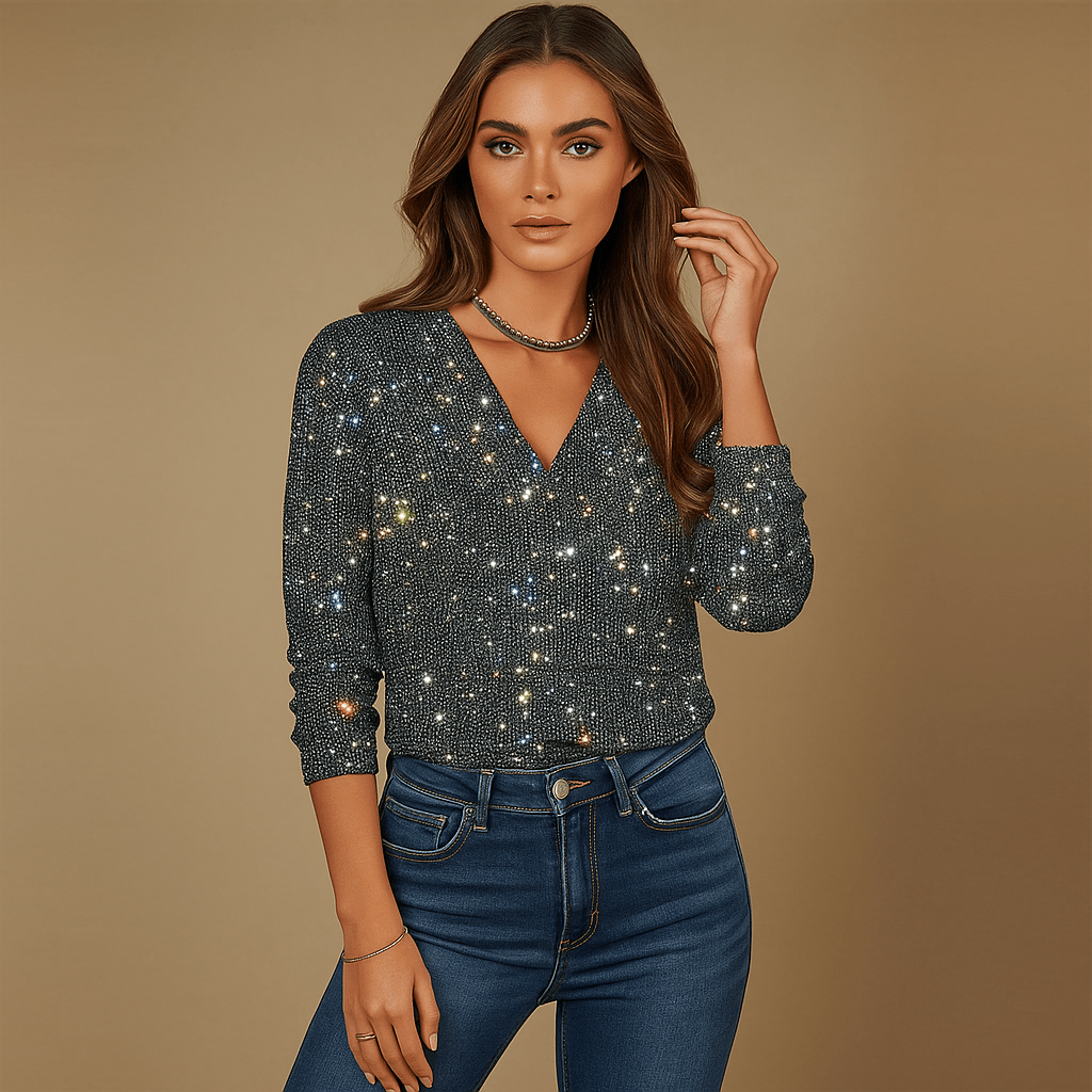 Kimalteleva Paita - V - aukko - Elegantti Mukavuus - EmiyoSuomi - Neulepusero Nainen