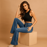 Korkea Vyötärö - Leveät Lahkeet Farkut - Mukavuus & Tyyli Naisille - EmiyoSuomi - Farkut Naisten