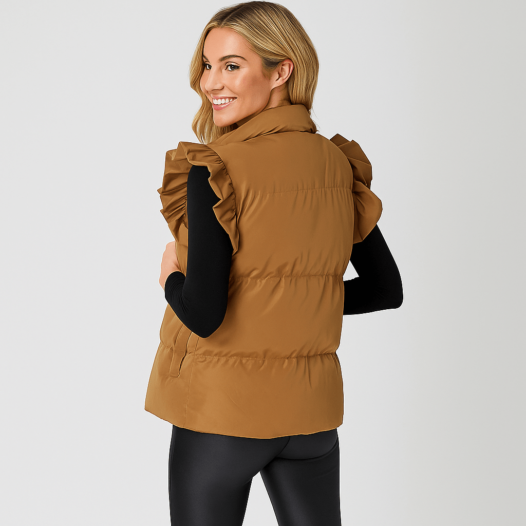 Liivi - Korkea kaulus - Kaksoispainonapit - Hihansuut frillalla - EmiyoSuomi - Naisten liivi