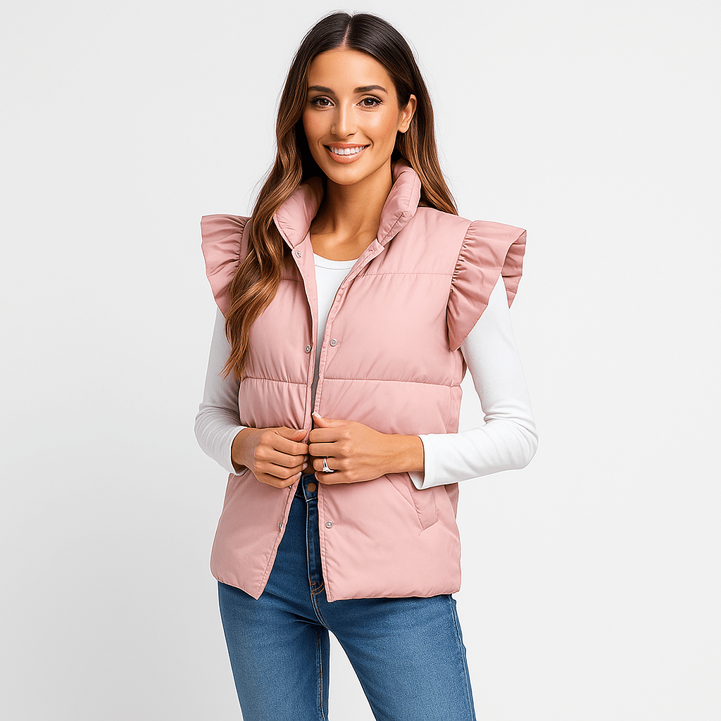 Liivi - Korkea kaulus - Kaksoispainonapit - Hihansuut frillalla - EmiyoSuomi - Naisten liivi