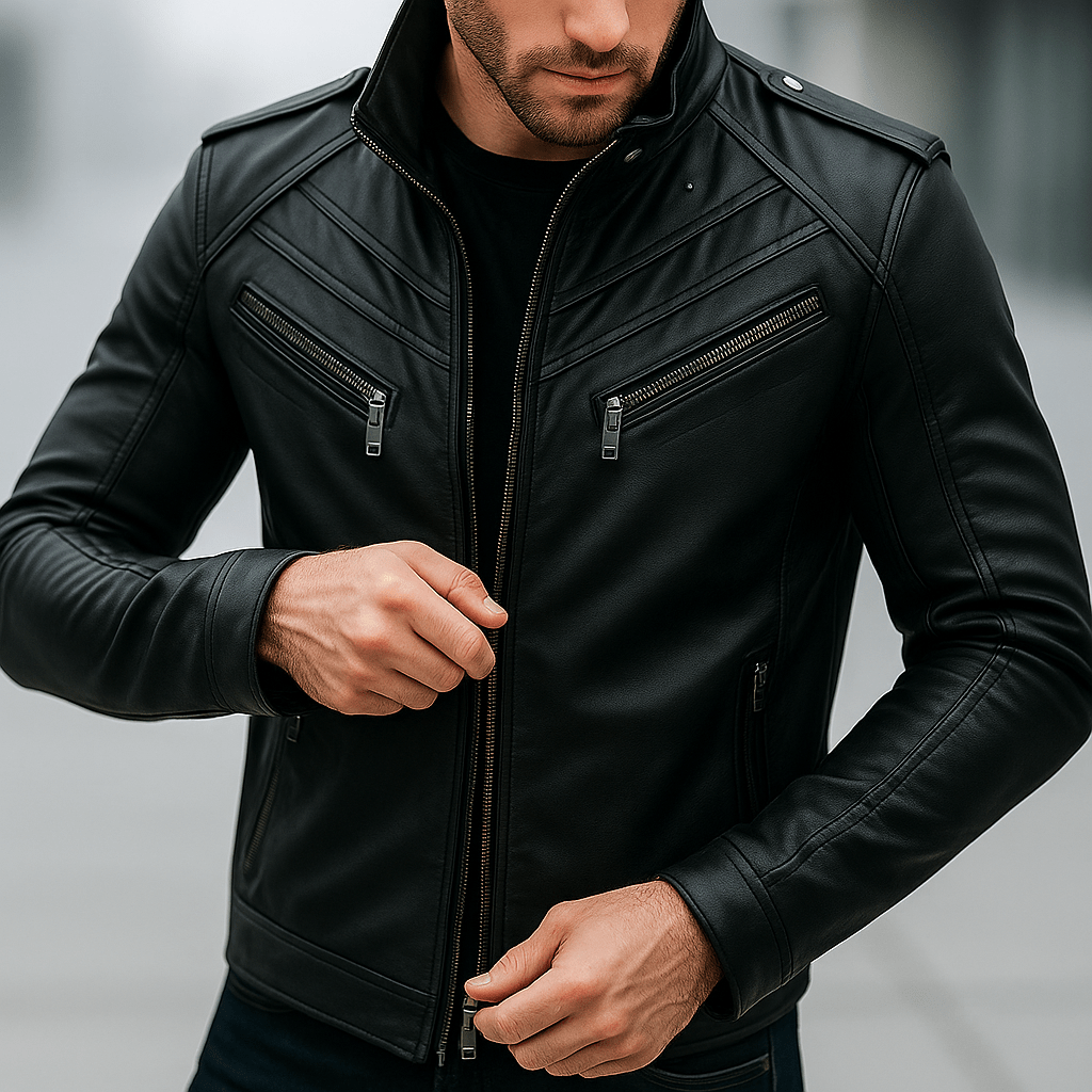 Miesten biker - tyylinen takki – useita taskuja – kestävä suunnittelu - EmiyoSuomi - Takit - Miehet