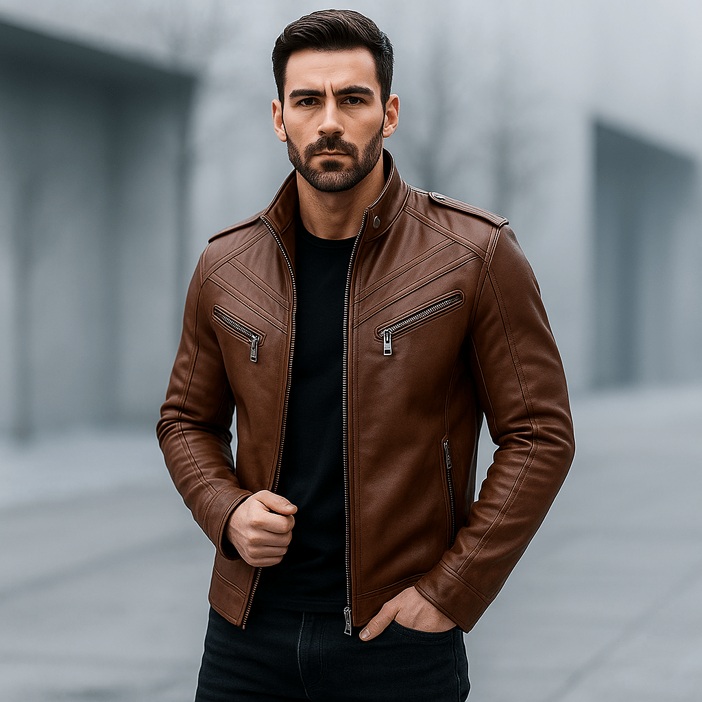 Miesten biker - tyylinen takki – useita taskuja – kestävä suunnittelu - EmiyoSuomi - Takit - Miehet