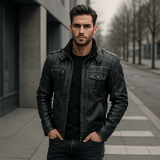 Miesten Casual Nahkatakki – Moottoripyörätyyli – Mukavuus - EmiyoSuomi - Takit - Miehet