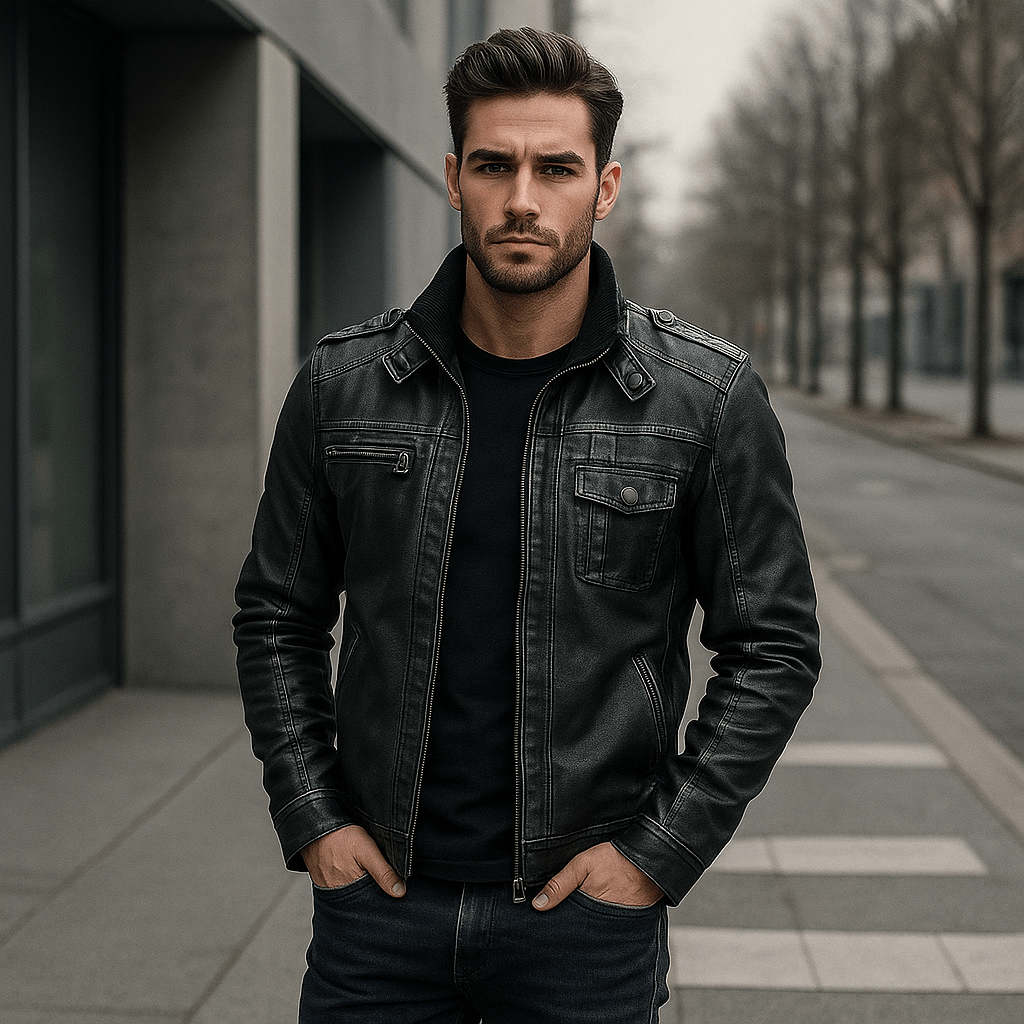 Miesten Casual Nahkatakki – Moottoripyörätyyli – Mukavuus - EmiyoSuomi - Takit - Miehet