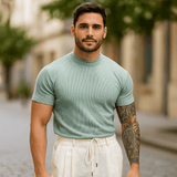 Miesten Fitted Ribbet Neulepaita - Lyhyt Hiha - Hengittävä Stretchkangas - EmiyoSuomi - Villapaita Miehet