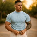 Miesten Fitted Ribbet Neulepaita - Lyhyt Hiha - Hengittävä Stretchkangas - EmiyoSuomi - Villapaita Miehet