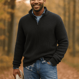 Miesten Half - Zip Neulepaita - Ribbikuvio - Korkea Kaulus - Rentoa Istuvuutta - EmiyoSuomi - Villapaita Miehet