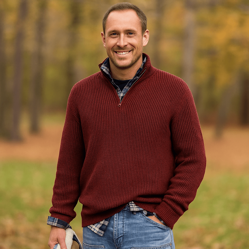 Miesten Half - Zip Neulepaita - Ribbikuvio - Korkea Kaulus - Rentoa Istuvuutta - EmiyoSuomi - Villapaita Miehet