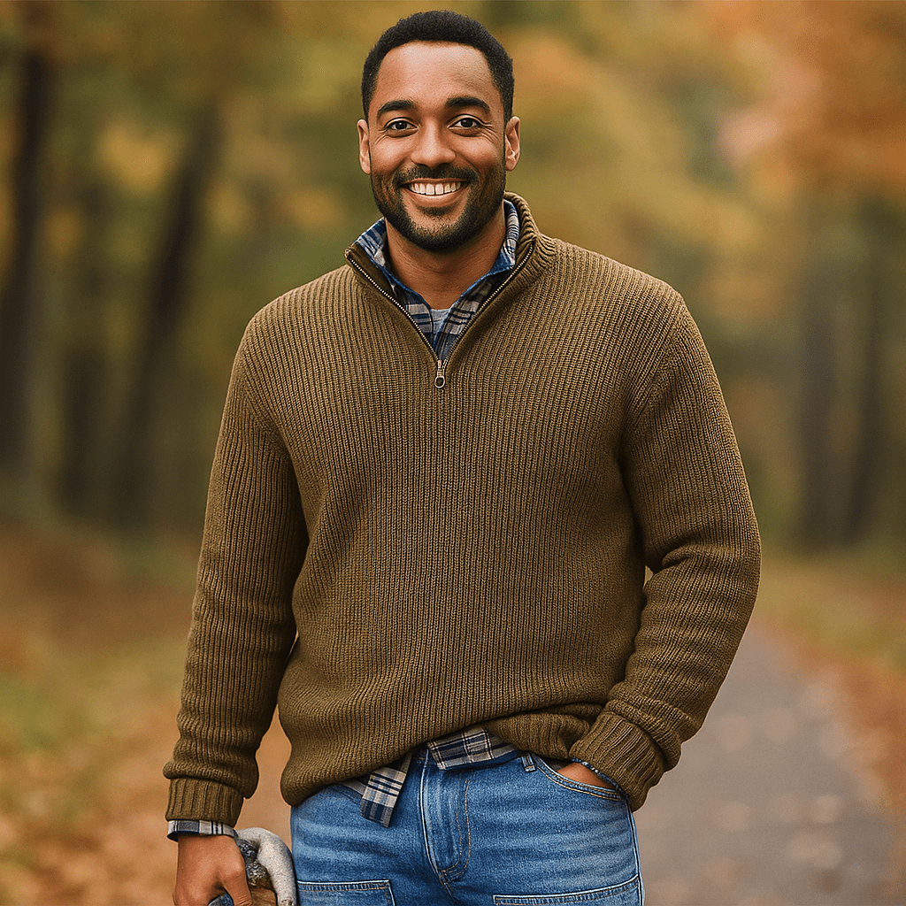 Miesten Half - Zip Neulepaita - Ribbikuvio - Korkea Kaulus - Rentoa Istuvuutta - EmiyoSuomi - Villapaita Miehet