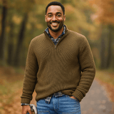 Miesten Half - Zip Neulepaita - Ribbikuvio - Korkea Kaulus - Rentoa Istuvuutta - EmiyoSuomi - Villapaita Miehet