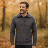 Miesten Half - Zip Villapaita - Rakenteellinen Neule - Korkea Kaulus - Ribatut Hihansuut - EmiyoSuomi - Villapaita Miehet