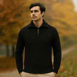 Miesten Half - Zip Villapaita - Rakenteellinen Neule - Korkea Kaulus - Ribatut Hihansuut - EmiyoSuomi - Villapaita Miehet
