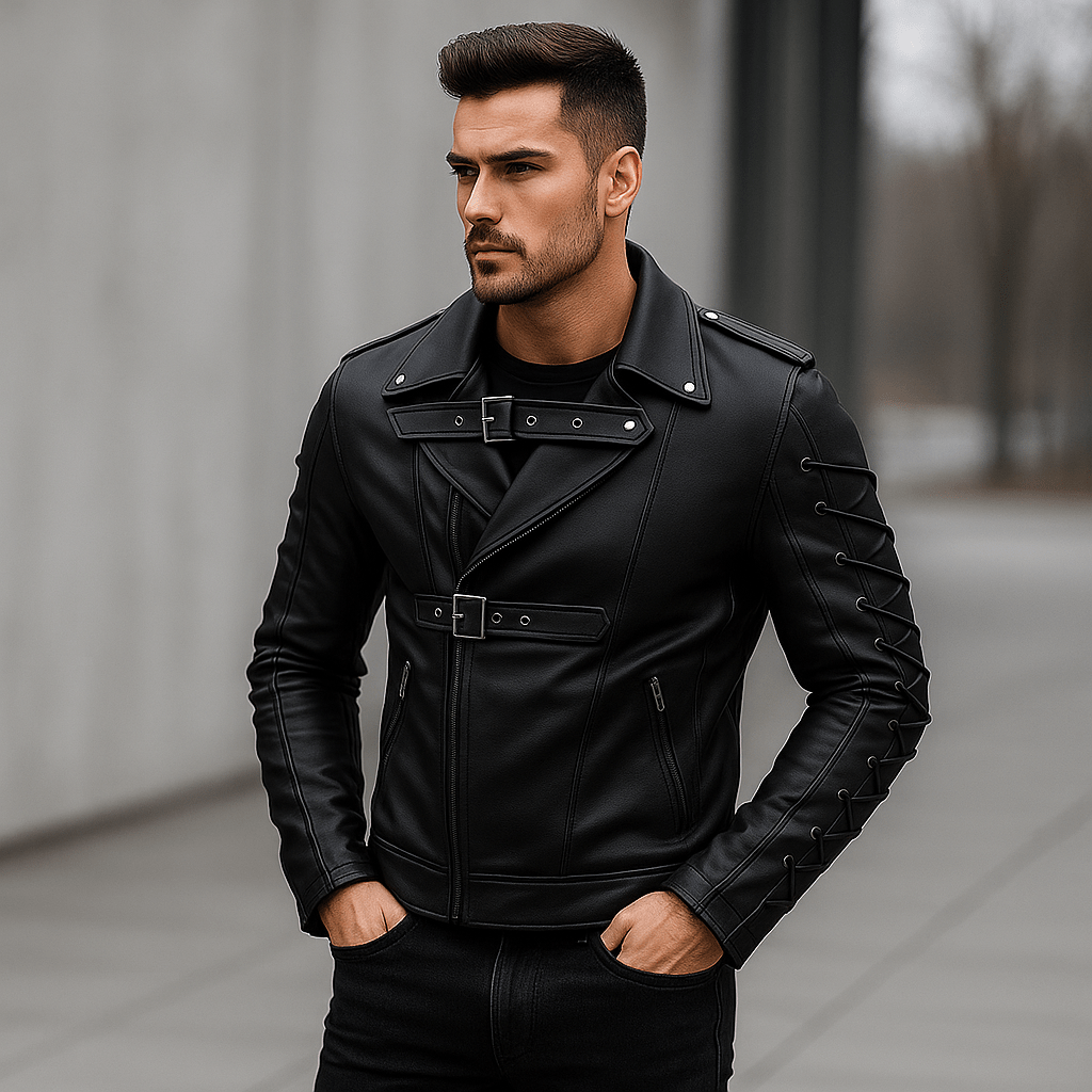 Miesten moottoripyörätakki – naruvedin – solkikiinnitykset – rento tyyli - EmiyoSuomi - Takit - Miehet