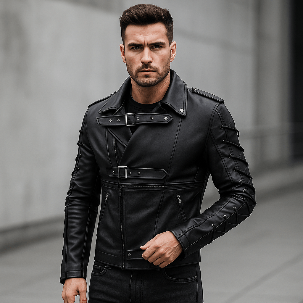 Miesten moottoripyörätakki – naruvedin – solkikiinnitykset – rento tyyli - EmiyoSuomi - Takit - Miehet