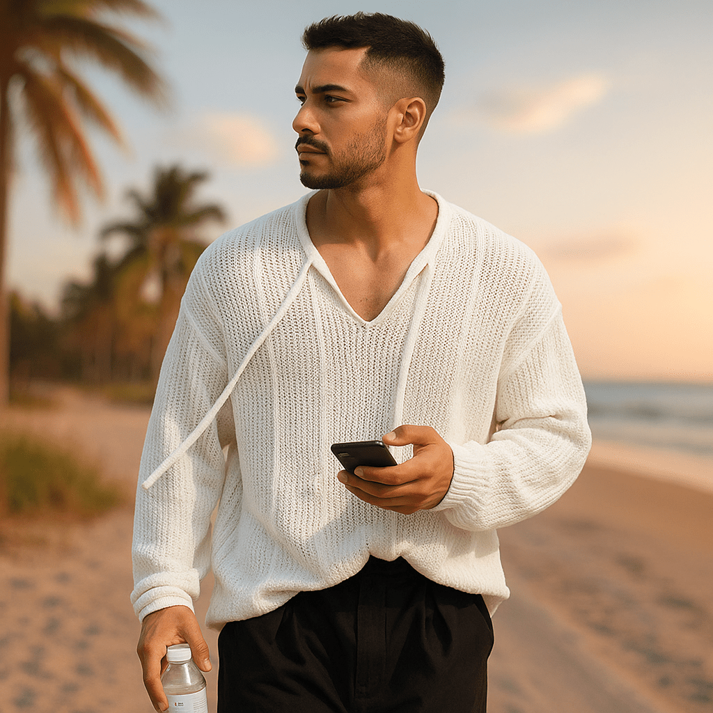 Miesten Neulepaita – Rentomalli – V - pääntie – Narulla – Hengittävä Avoin Kudonta - EmiyoSuomi - Villapaita Miehet